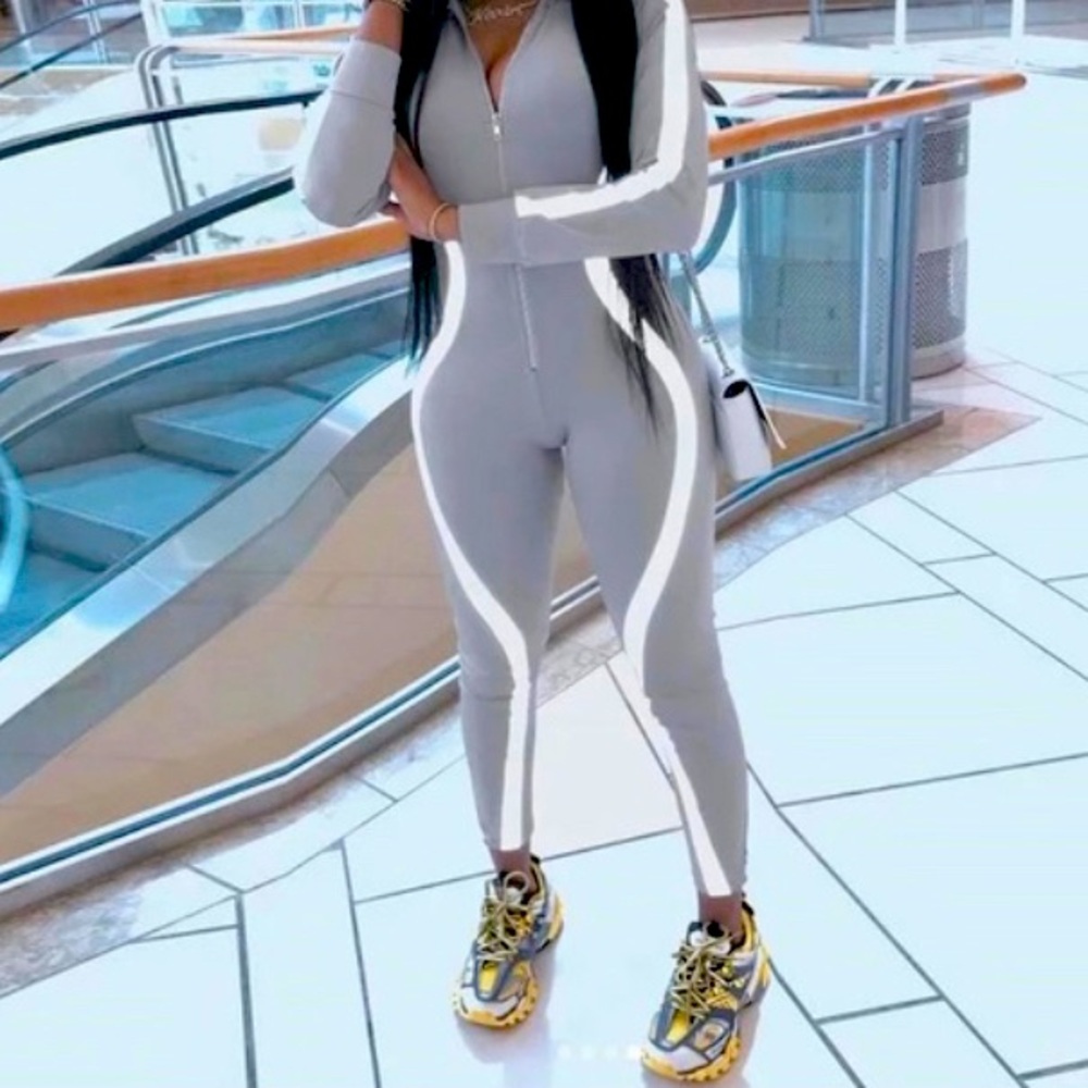 Casual Fitness Grey Reflective Jumpsuit